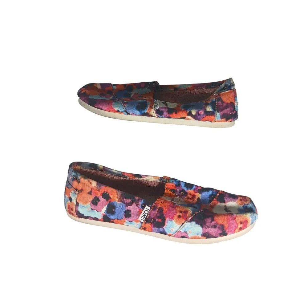 TOMS Women's Floral Canvas Slip On Shoes Flats‎ Size 7.5